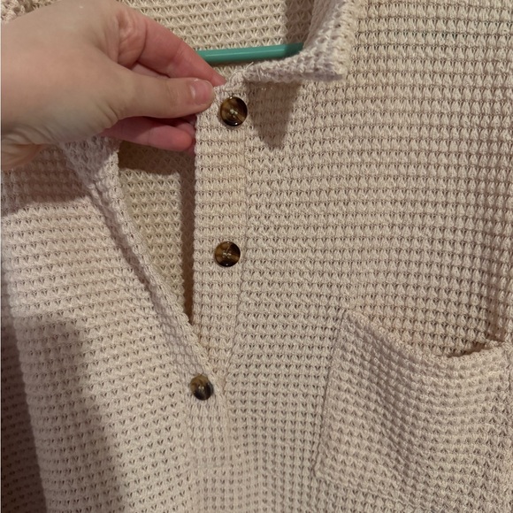 Women's Cream Waffle Knit Top - Picture 4 of 6